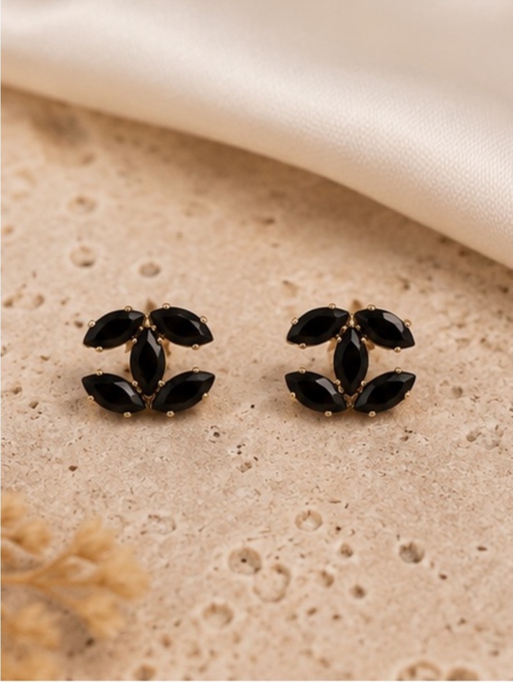 Gold Marquise  Back Crystal Open C Stud Earrings | Designer Inspired